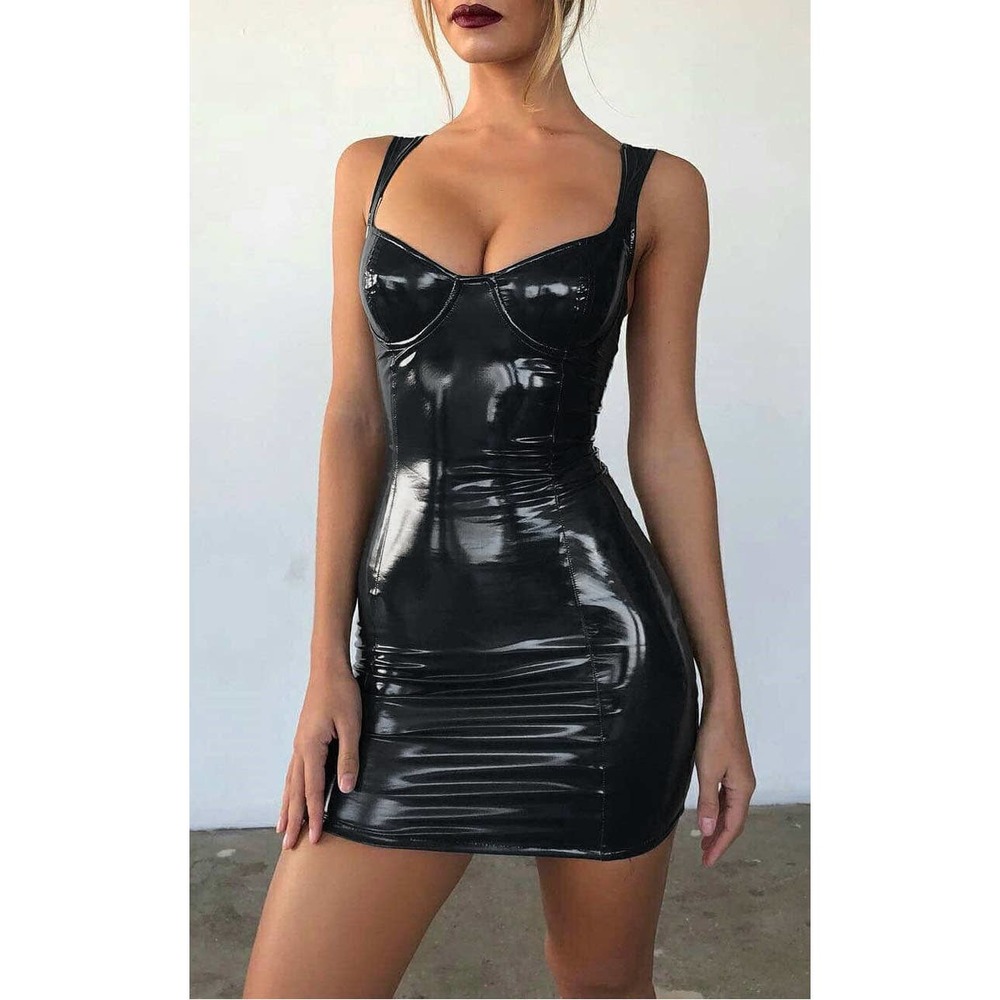 Latex Faux Leather Bodycon Mini Dress
